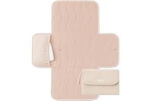 Toddlekind Mini Maven Portable Changing Pad – Organic Cotton & Water-Resistant Polyester – Travel-Friendly, Foldable Change Mat – Blush Stripes with Wave Stitching – Chic, Durable, Easy to Clean
