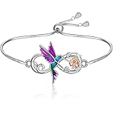 LOVGIFSET Hummingbird Bracelet Sterling Silver Infinity Hummingbird Bracelets for Women Flower Blue Purple Bird Jewelry Hummingbirds Gifts