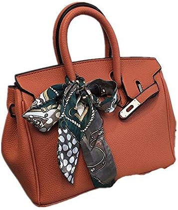 Top-Handle Bags Women's Handbag Silk Scarf Handbag Fashion Lychee Ladies Shoulder Bag Crossbody Bag Large Capacity Orange