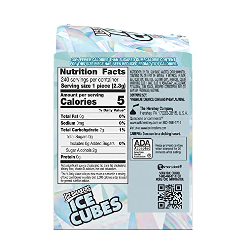 ICE BREAKERS ICE CUBES MINT CRYSTAL Sugar Free Chewing Gum, Made with