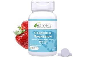 EZ Melts Calcium & Magnesium - Daily Supplement for Heart, Bone, Immune & Brain Health - with Vitamin D3 - Non-GMO & Vegan - Strawberry Smoothie - 60 Dissolvable Tablets (30 Servings)