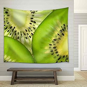 Slices of Ripe Kiwi Fruit (Close Up,Transparent) - Fabric Wall Tapestry Home Decor - 51x60 inches