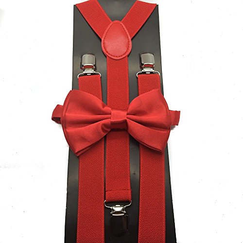 Red Color Wedding Accessories Adjustable Bow Tie & Suspenders