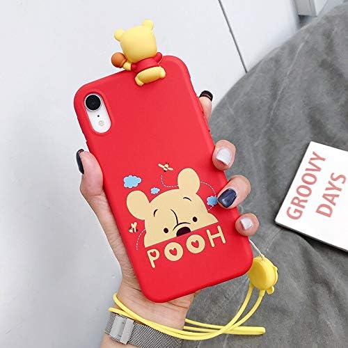 Ninetee Cute Cartoon Bear Rabbit Soft Phone Case for iPhone 7 8 7 Plus 8 Plus Xs Cases for iPhone Xr X Xs Max Silicon Hand Strap Cover Coque (Red, for iPhone 7plus 8plus)
