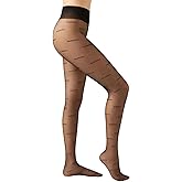 SLYSZMC Designer Sheer Pantyhose for Women, Letter Print High Waist Tights with Shaping Control Top, Back Seam Transparent Stockings with Cuban Heel, Sexy Vintage Slimming Nylon Tights
