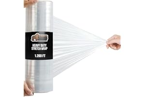 GORILLA GRIP 500% Stretch Film Heavy Duty Plastic, 1200ft Shrink Wrap Roll 17" Puncture Resistant, Industrial Strength for Shipping, Pallet Storing, Moving, Packing Furniture Protection 1 Pack Clear