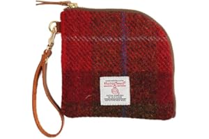 TAILORMAP Harris Tweed Wool Coin Purse Small Money Pouch With Zipper For Women Men handmade (Red)