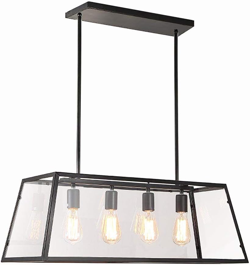 Lightess Vintage Pendant Lights, 4-Light Kitchen Island Black Chandelier with Clear Glass Shade for Farmhouse Dining Room Kitchen, DY5313
