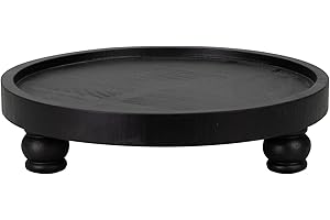 MAONAME Decorative Round Wood Riser for Display, Farmhouse Pedestal Stand for Kitchen Counter, Black Wooden Risers Tray for Home Decor, Pedestal Tray for living room Decor