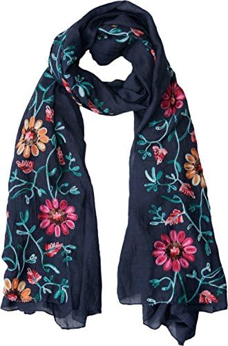 Embroidered Floral Beautiful Scarf, Shawl, Hijab, Dupatta (Dark Blue)