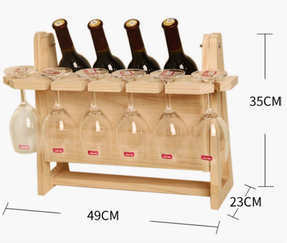 YXB Countertop Pine Wine Glass Drying Rack, Hold 6 Glasses and 4 Wine Bottles, Upside Down Glass