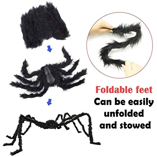 Pengxian Halloween Props Spiders, Furry Black Giant Spiders for Halloween Yard Door & Outdoor Decor With Spider Webs