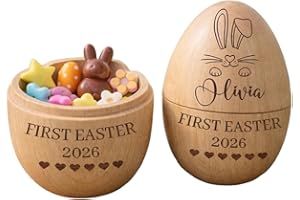Personalized Wooden Easter Egg with Name,Custom Hollow Fillable Egg Keepsake,Easter Basket Stuffer