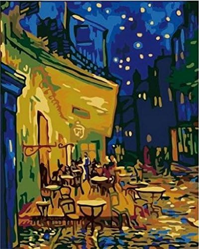 PaintingStudio DIY Painting by number kits Vincent Van Gogh Cafe Terrace at Night 16x20 inch (Framed)