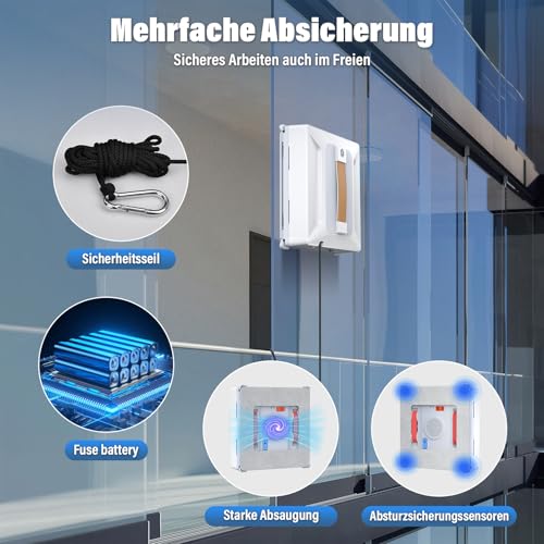 Ehomfory Window Cleaning Robot with Remote Control, 6000 PA Strong Suction Power, Automatic Water Jet with 100 ml Tank, Intelligent Route Planning, Edge Detection, Suitable for All Smooth Surfaces