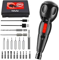 電動ドライバー 小型 強力 USB充電式【19 in 1】電動ドリルドライバー LEDライト付き ボール型グリ ップ 電動*手動兼用