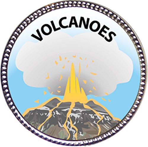 Keepsake Awards Volcanoes Award, 1 inch Dia Silver Pin Nature Studies Collection