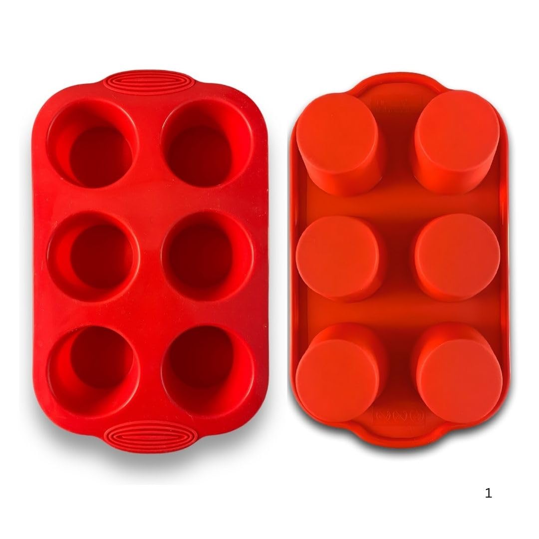 Muffin Tray Silicone Muffin tin deep Cupcake tin Yorkshire Pudding Tray Non Stick bakeware Mould Cupcake Mould Baking Tray Silicone Baking Mould Yorkshire Pudding (Red)