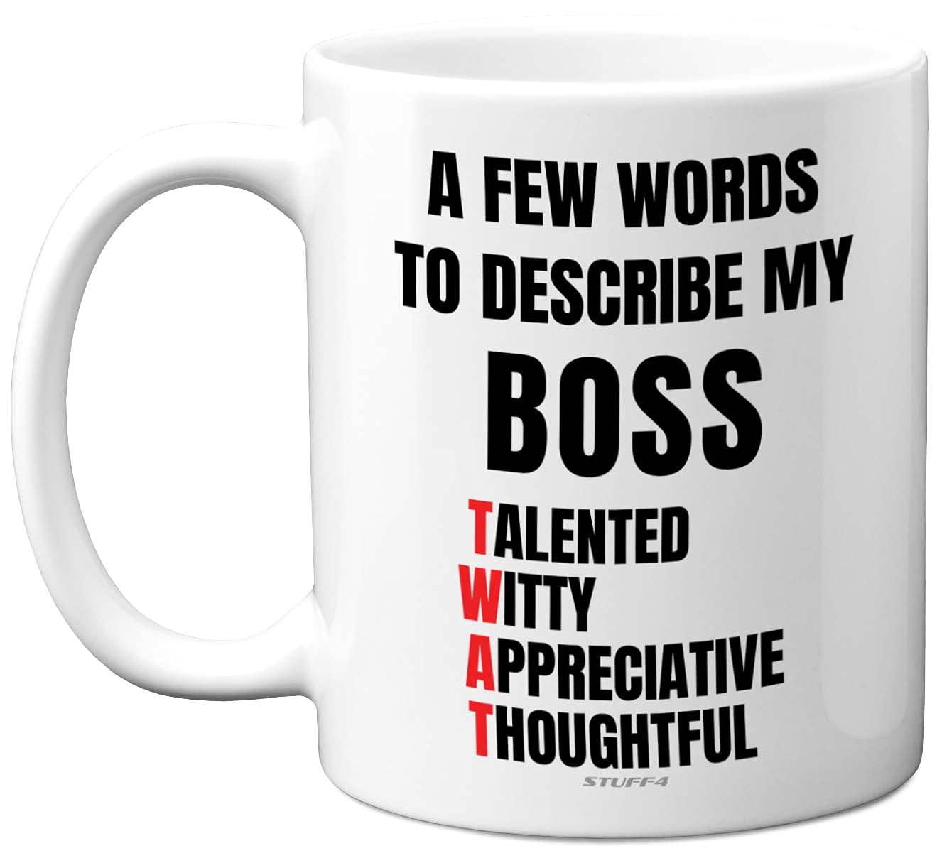 Funny Novelty Gifts for Your Boss - A Few Words to Describe My Boss Mug - Funny Mugs for Men, Rude Gifts Women, Secret Santa Work Colleagues, 11oz Ceramic Dishwasher Safe Made in UK