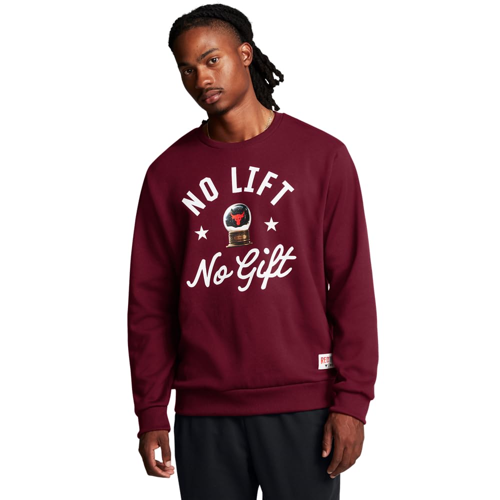 Under Armour Men’s Project Rock Red One No Lift No Gift Crew Neck Sweatshirt, (625) Cardinal / / White, XX-Large