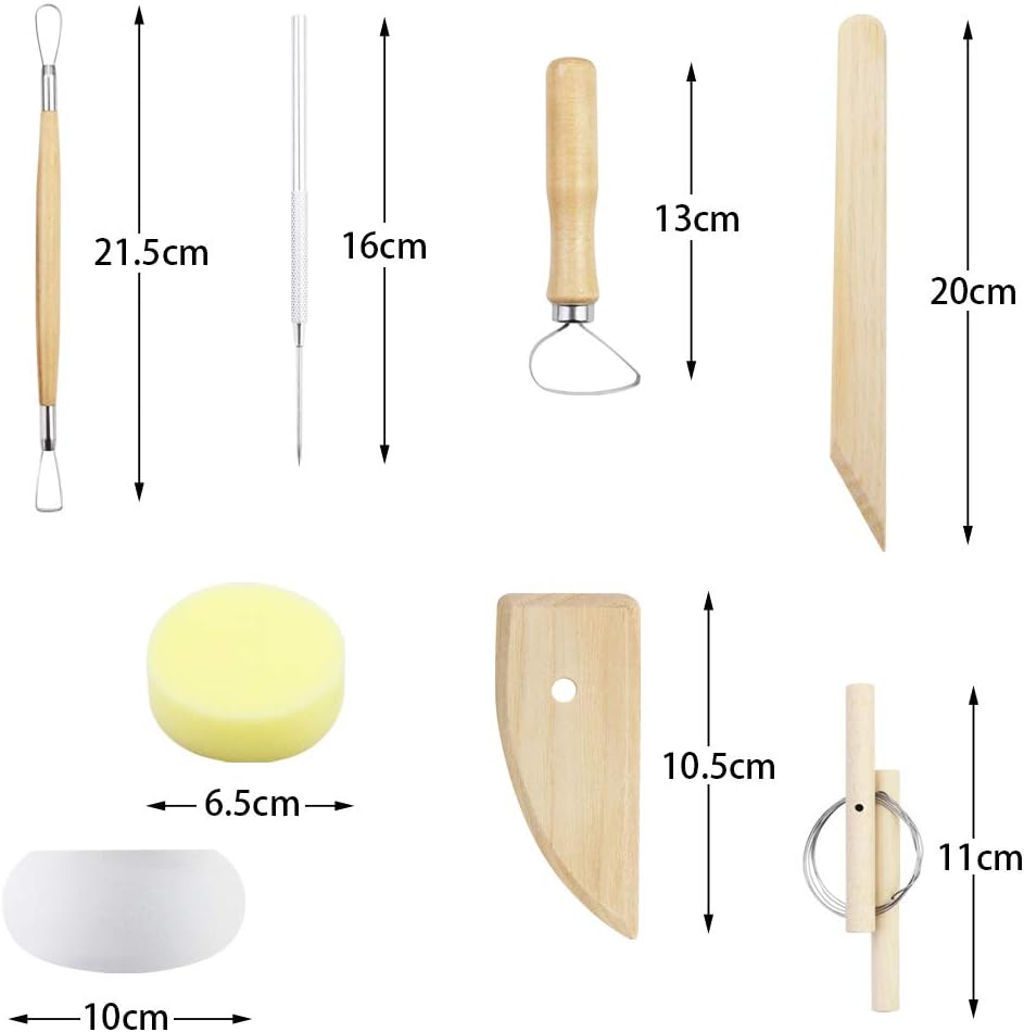 SKPPC 2 Sets Pottery Polymer Clay Tools Kit, The Most Essential Wooden Clay Sculpting Carving Modeling Tools, Ceramic Tools for Clay, Pottery, Modeling, Smoothing, 16 Pieces