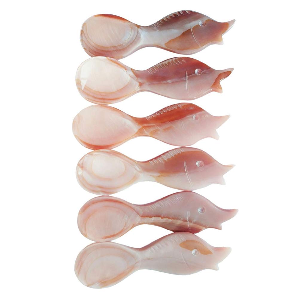 DUEBEL Sturgeon Shape Caviar Spoon, 8.5 cm x 2.5 cm Mother of Pearl Egg Spoon, Set of 6