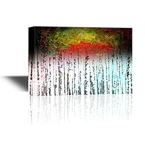 White Birch Tree Forest with Abstract Colorful Leaves