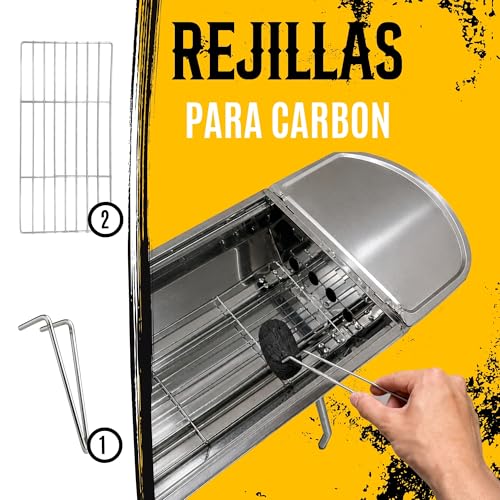 Asador Portatil Plegable para Carbon, Parrilla de Acero Inoxidable, Asador con Asa Facil de Limpiar y Transportar | ECOMLAB
