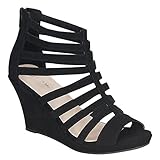 Top Moda Womens Gladiator Inspired Bird Cage Strappy Wedge Sandals Black 8.5