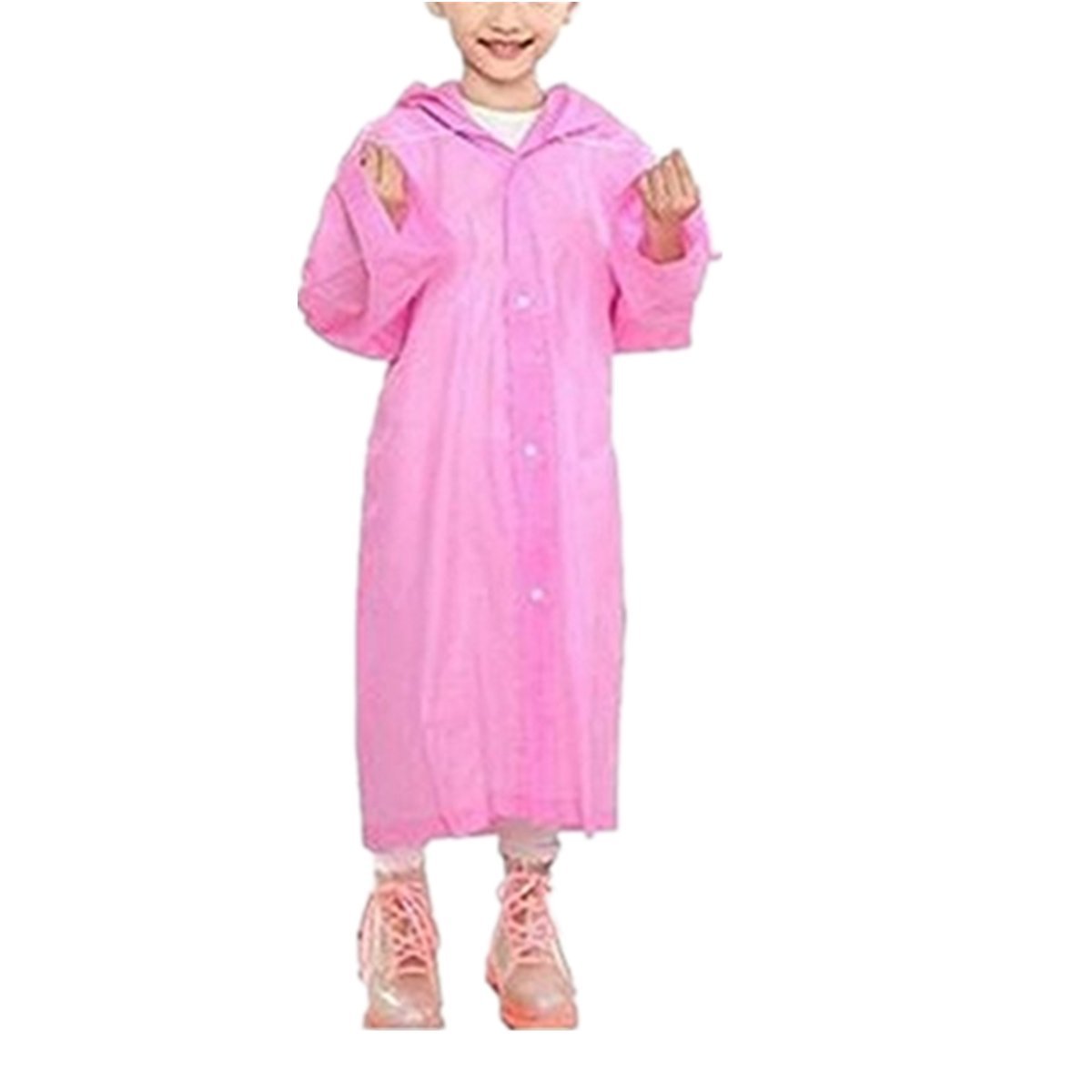 Taiduosheng Taiduosheng Age 6~12 Kids Hooded Jacket Rain Raincoat Cover Long Rainwear Pink(Size: One Size)
