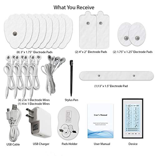 12 Modes Best muscle simulator tens ems nmes unit machines electric electronic pulse massagers for back neck shoulder knee legs body pain tmj replacement pads HealthmateForever T12AB2 (Black in White)