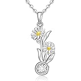 Fenthring Birth Flower Necklace April Daisy Necklace for Women with Birthstone Sterling Silver Daisy Flower Pendant Chain Jewelry Charm Christmas Birthday Gifts
