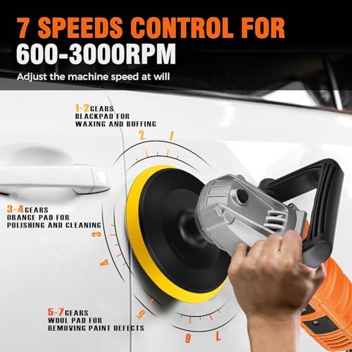 GOGOBAO Buffer Polisher, 1200W 7 Inch/6 Inch Car Polisher Set, 7 Variable Speed 600-3000 RPM, Car Polishers and Buffers with Detachable Handle for Car, Boat Sanding, Polishing, Waxing