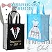 Avery Barn 12 Pc Wedding Favor Bag Set w/ 6 Bridesmaid & 6 Groomsmen | Reusable Tote for Bachelorette Gifts & Bachelor Party Bags Bridal Shower Thank You | Black/Blue Colors - Tuxedo & Dress