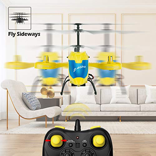 JJRC Helicopter with Remote Control, JX02 Helicopter 4 Channel with Side Propellers for Fly Sideway Altitude Hold with 3 Batteries in 18 Minutes Crash Resistance RC Toy Helicopter Gift (Yellow)