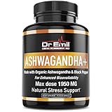 Dr. Emil ASHWAGANDHA+ Max Dose 1950mg Organic Ashwagandha Capsules w/Black Pepper for Absorption - Stress Relief, Mood Boost & Energy (90 Veggie caps)