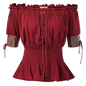 Belle Poque Dames Vintage Victoriaanse halve mouw Lace-Up Boho Off Shoulder Tops