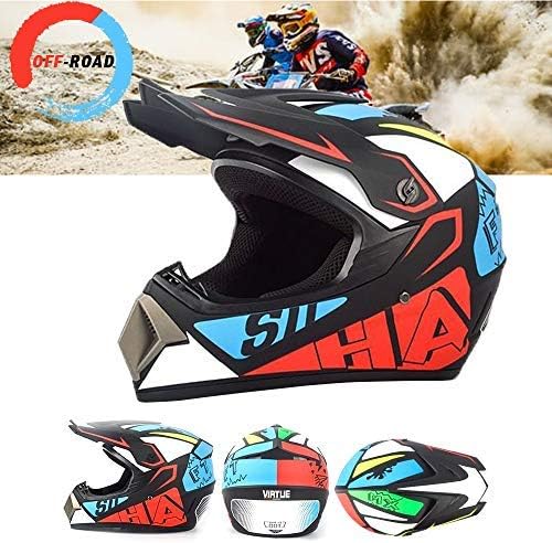 Casco Integrale Motocross Con Occhiali E Guanti - Certificato ECE - ABS + EPS - Taglie S-XXL Per Bambini E Adulti
