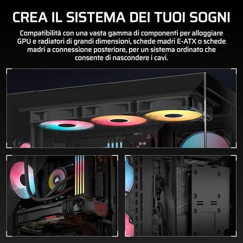 3500X RS-R ARGB Case PC Mid-Tower Panoramico – 3 Ventole RS120-R ARGB Preinstallate, Compatibile con Fino a 10 Ventole da 120 mm, Scheda Madre con Connessione Inversa Compatibile – Nero