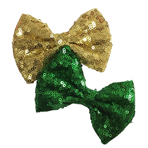 Yazon 20pcs 4 inch Sequin Hair Bows With Clips Baby Girl's Bow Hair Clips (4'' sequin bows with clips mix 20 color) - Thumbnail 3