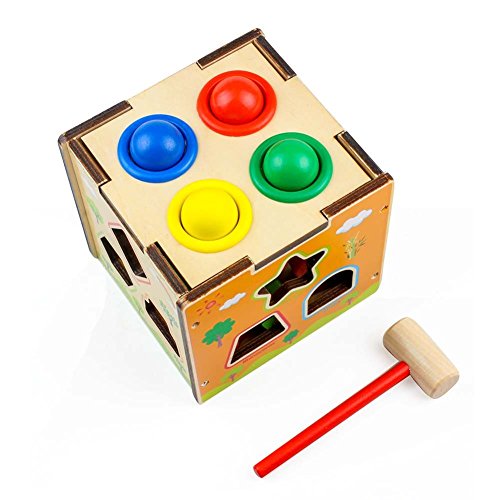 GEDIAO Wooden Learning Hammering & Pounding Toy with Four Balls Educational Toys Set, Developmental Activity Cube Animal Shape Sorter Blocks for Kids Toddlers - Thumbnail 4