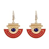 D EXCEED Cute Red Seed Bead Gold Fan Drop Earrings for Women and Young Ladies