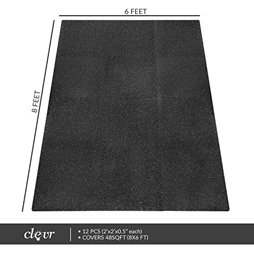 Clevr 1/2" Thick 48 sq ft Rubber Top EVA Foam Exercise Gym Mat | Black Interlocking Gym Foam Floor Mat Tiles (24" x 24" x 1/2'') | Durable Grip Protective Flooring | 12 Pcs | 1 Year Limited Warranty