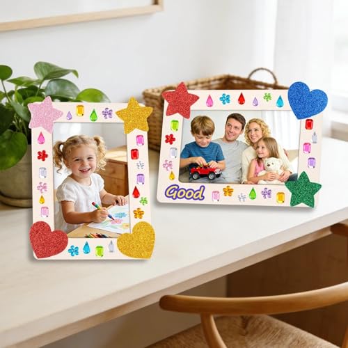 Tuxvealu 10 Pcs Photo Frame Decoration for Children, 19 x 14 cm Wooden Frames for Crafts, DIY Photo Frame with 12 Markers and Stickers, Ideal for Children's Birthdays, Crafts