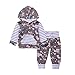 2PCs Baby Girl Flower Print Hoodies with Pocket Top + Striped Long Pants Outfit Set (12-18M(Tag90), Grey)