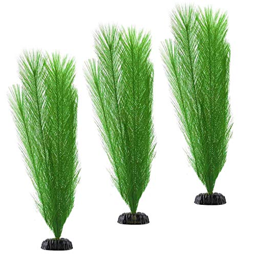 SunGrow Aquarium Plants, Decorative Silk Fiber, Plastic Faux Feather Grass, Gives Shade and Beautiful Environment to Aquatic Animals, Perfect for both Saltwater and Freshwater Tanks, 3 Pcs per pack