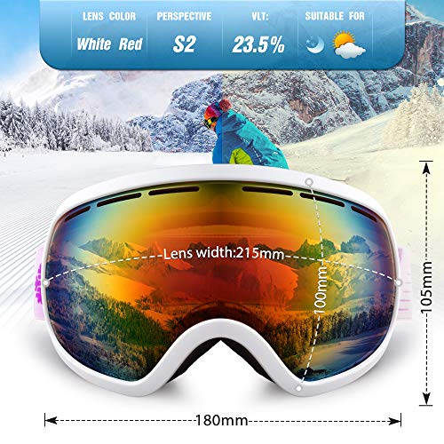 Snowledge Ski Snowboard Goggles with UV400 Protection, OTG Skiing Snowboarding Goggles of Double Spherical Lens with Anti-Fog Ski Goggles for Men, Women, Helmet Compatible Snow Goggles