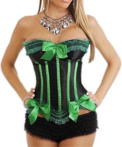 BuyThemNowUS Woman Cincher Corset Bustier Lingerie Satin Lace Black Green XL