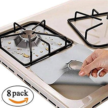 LGDehome Reusable Silver Gas Range Protector Liner Non Stick Aluminum Foil Gas Stove Burner Cover Protectors Liner Clean Mat Pad 27x27cm (Pack of 8)
