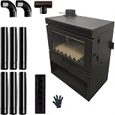 Cast Iron Wood Burning Stove Fireplace, Secondary Combustion Clean Burn System, Large Viewing Glass, Dual Loading Doors, Airwash Technology, Flue Damper &amp; Log Rack